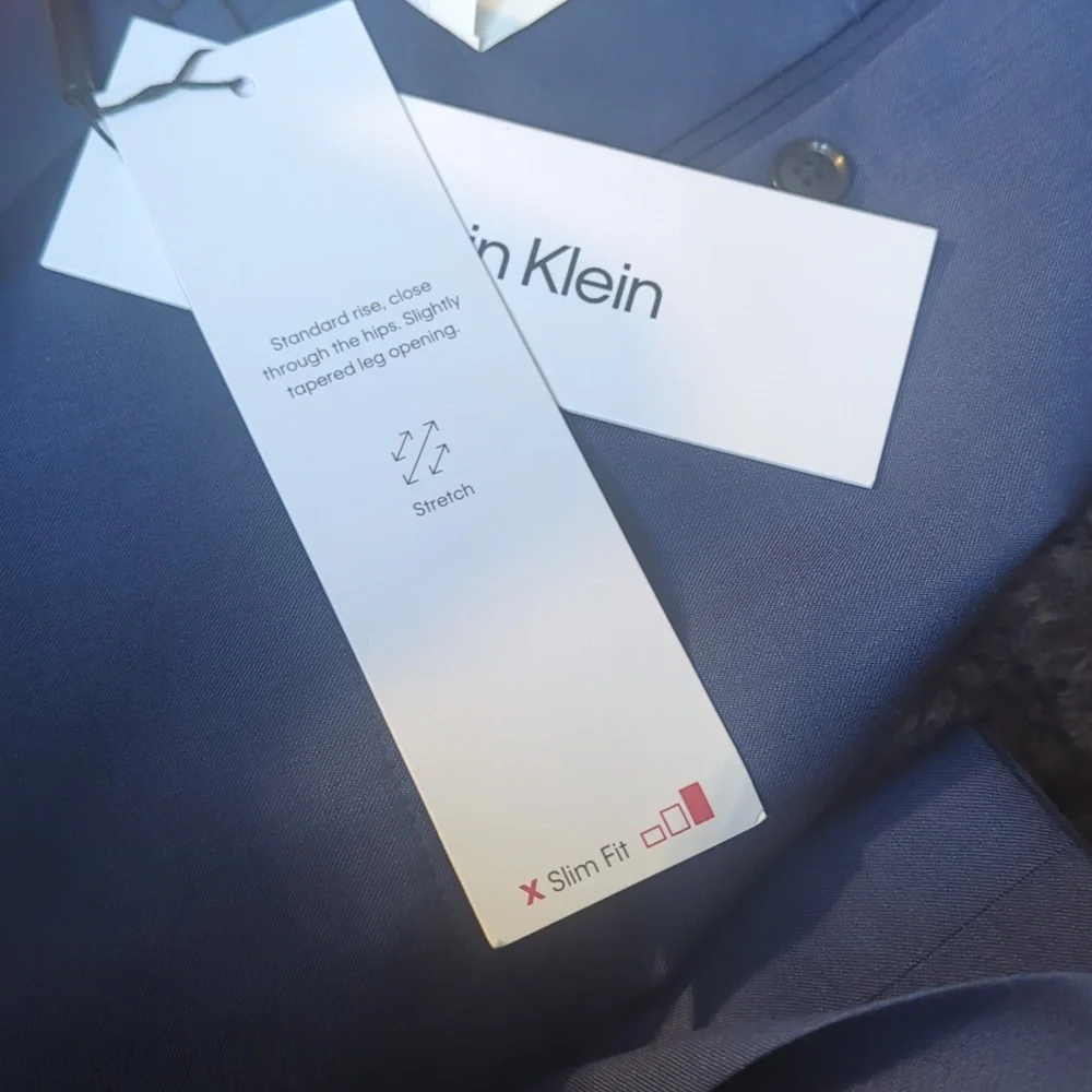 Calvin Klein Slim Fit Men's 100% Wool Natural Stretch Blue Dress Pant NWT 33×30